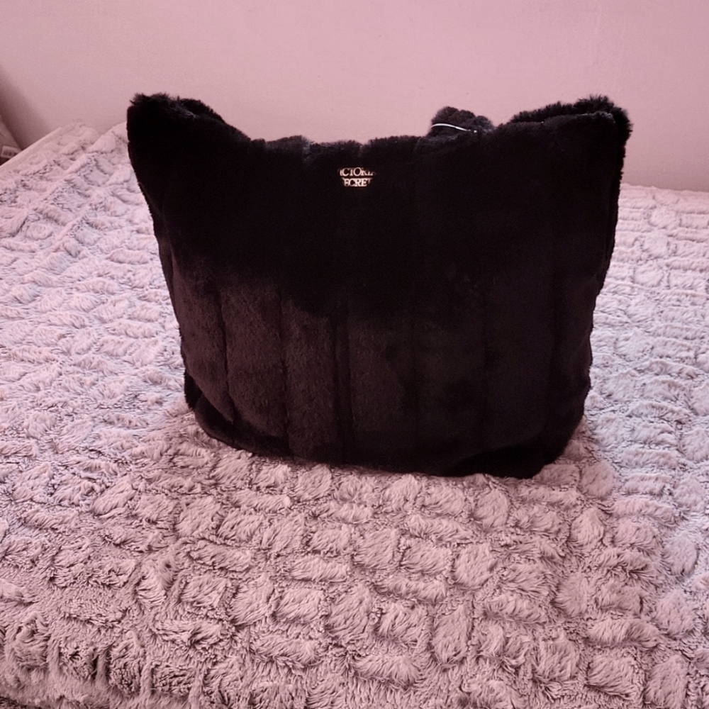 A black faux fur shoulder bag from Victoria's Secret